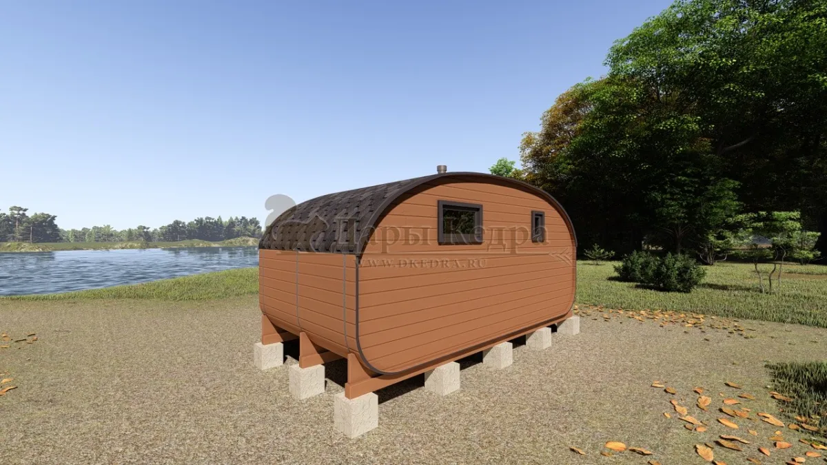 Баня-бочка «Гипоид» из кедра 5х2,2 метра (вариант 2)