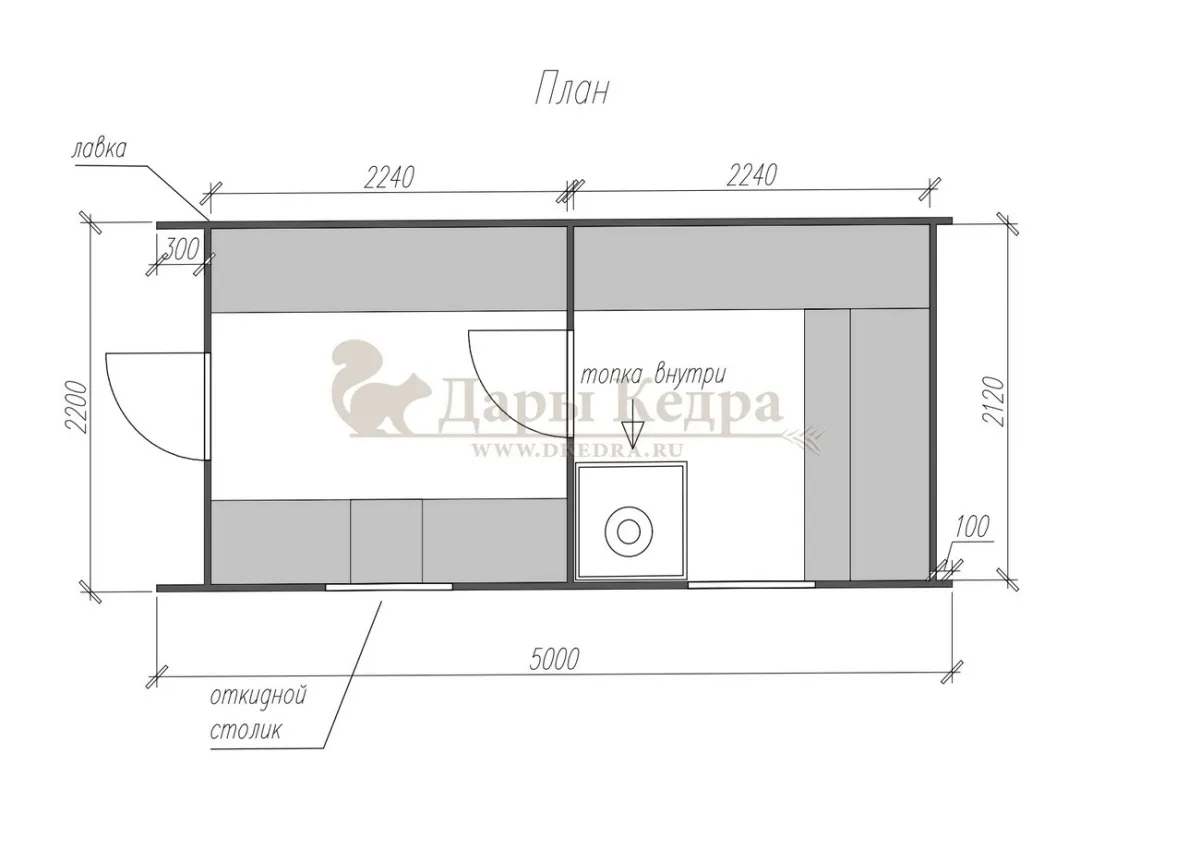 Каркасная баня «Барн» из кедра 5х2,2 метра